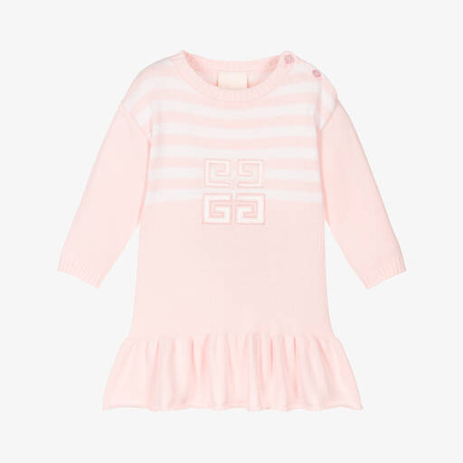 Givenchy-Girls Pink Cotton Knit 4G Logo Dress | Childrensalon