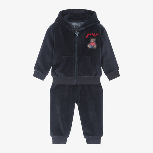 Guess-Baby Boys Blue Velour Tracksuit | Childrensalon