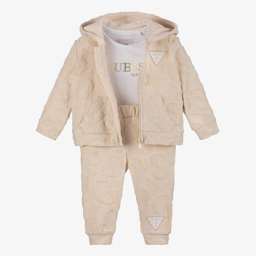 Guess-Baby Girls Beige Cotton Tracksuit Set | Childrensalon