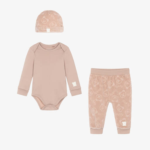 Guess-Baby Girls Pink Velour Trouser Set | Childrensalon