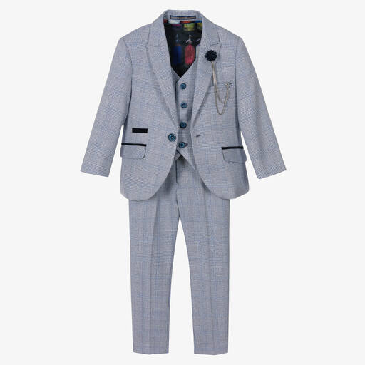 House of Cavani-Boys Blue Check Caridi Suit | Childrensalon