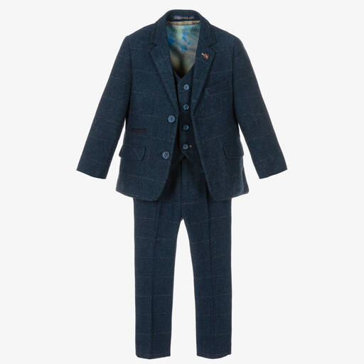 House of Cavani-Boys Navy Blue Wool Tweed Carnegi Suit | Childrensalon