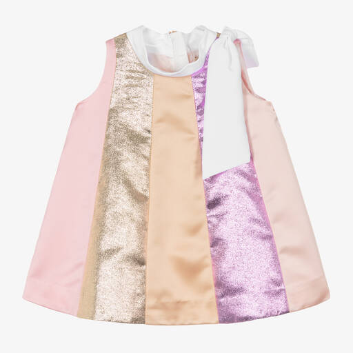 Hucklebones London-Baby Girls Pink & Gold Metallic Stripe Dress | Childrensalon