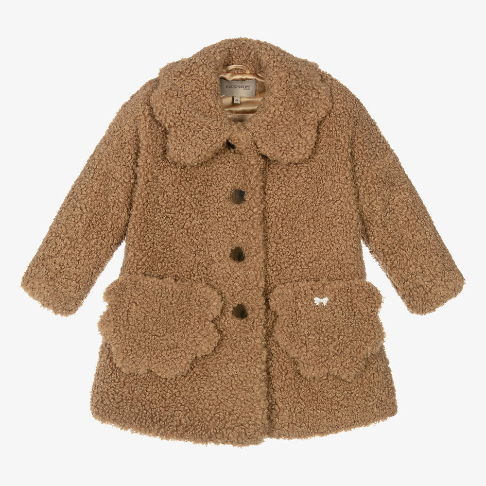 Hucklebones London - Girls Brown Bouclé Coat | Childrensalon