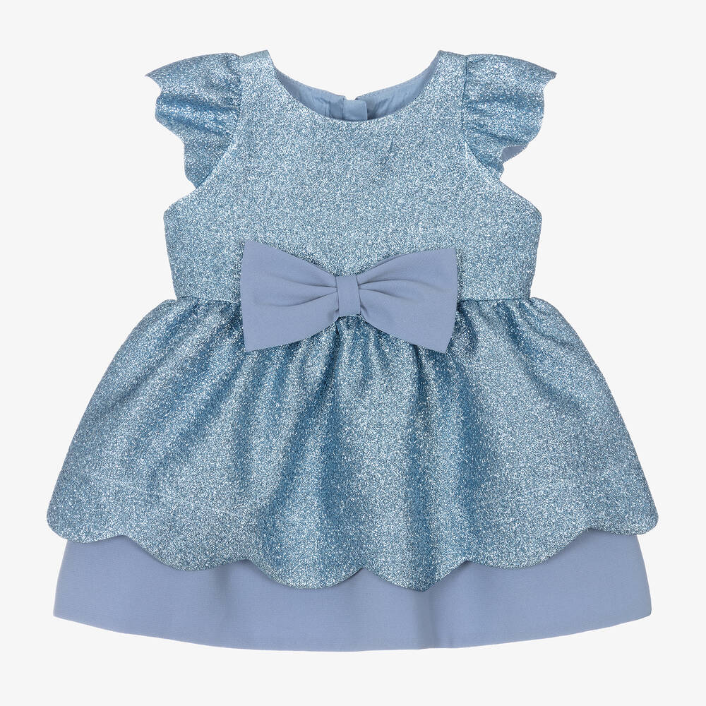 Hucklebones London - Girls Metallic Blue Scalloped Dress | Childrensalon