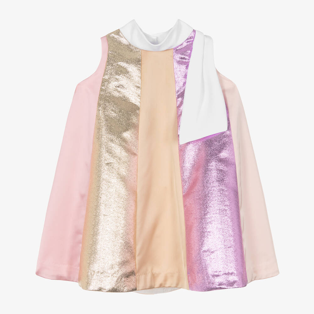 Hucklebones London - Girls Pink & Gold Metallic Stripe Dress | Childrensalon