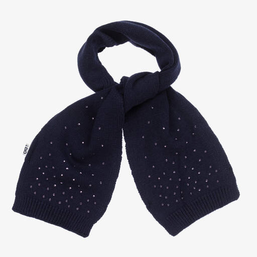 iDO Baby-Girls Navy Blue Diamanté Knitted Scarf | Childrensalon