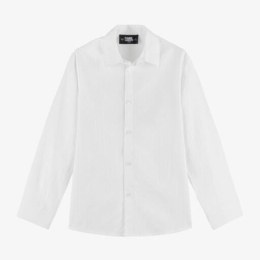 KARL LAGERFELD KIDS-Boys White Cotton KL Monogram Logo Shirt | Childrensalon