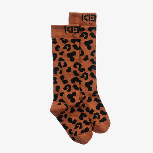 KENZO KIDS-Orange Leopard Print Socks | Childrensalon