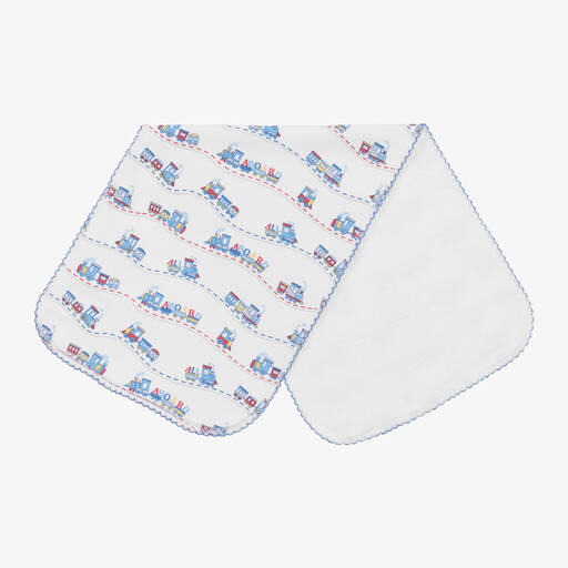 Kissy Kissy-Baby Boys White Rambling Railroad Burp Cloth (49cm) | Childrensalon