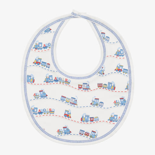 Kissy Kissy-Baby Boys White Rambling Railroad Pima Cotton Bib | Childrensalon