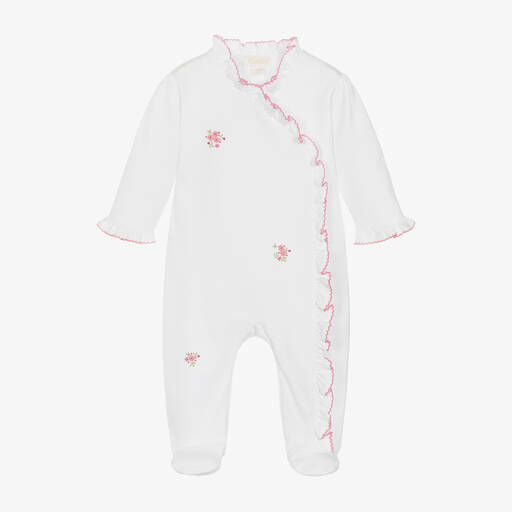 Kissy Kissy-Girls White Pima Cotton Roses & Blooms Babygrow | Childrensalon