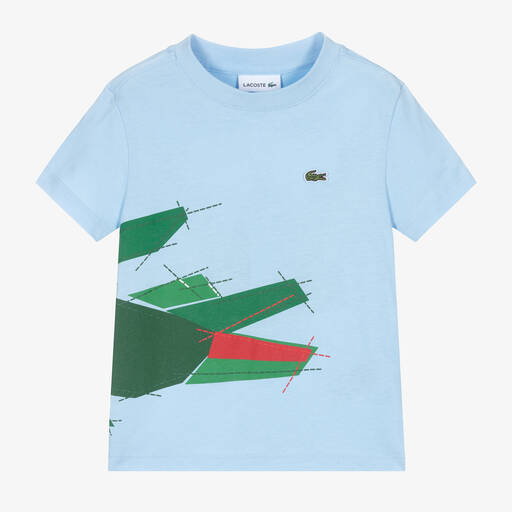 Lacoste-Boys Blue Cotton Crocodile Logo T-Shirt | Childrensalon