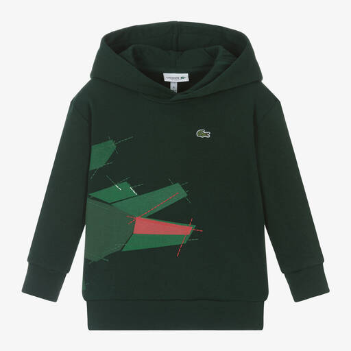 Lacoste-Boys Green Cotton Crocodile Logo Hoodie | Childrensalon