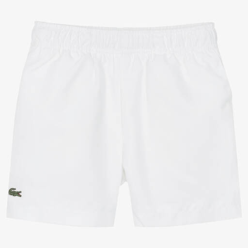 Lacoste-Boys White Crocodile Sports Shorts | Childrensalon