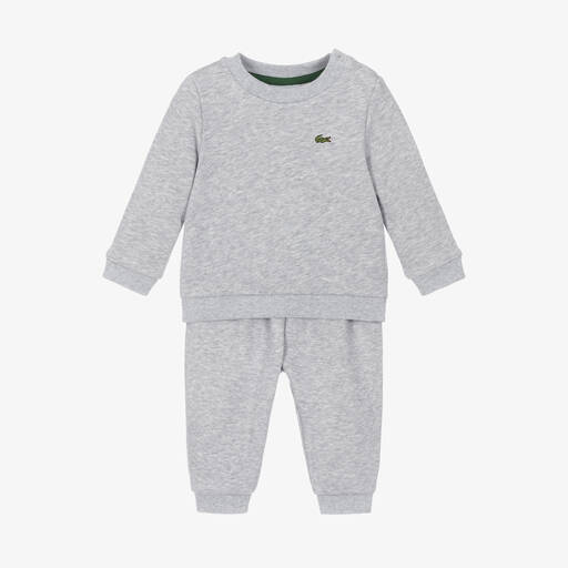 Lacoste-Grey Organic Cotton Baby Tracksuit | Childrensalon