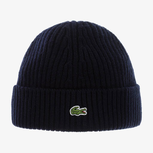 Lacoste-Navy Blue Knitted Wool Beanie | Childrensalon