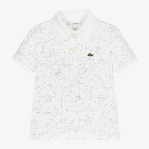 Lacoste-White Cotton Floral Print Polo Shirt | Childrensalon