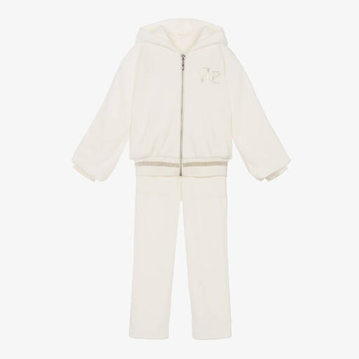 Lapin House-Girls Ivory Cotton Velour Tracksuit | Childrensalon