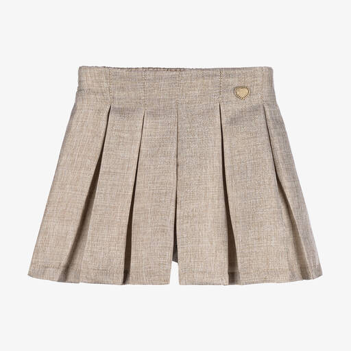 Le Chic-Girls Beige & Gold Pleated Shorts | Childrensalon