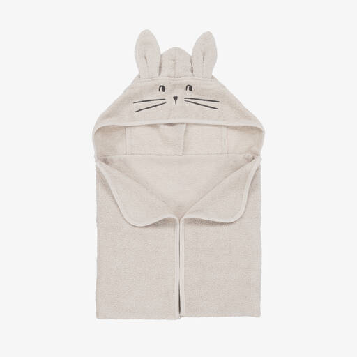 Liewood-Beige Cotton Bunny Hooded Towel (85cm) | Childrensalon