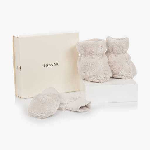 Liewood-Beige Fleece Mittens & Booties Set | Childrensalon