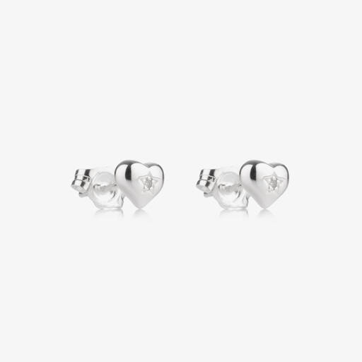 Little Star-Girls Sterling Silver Diamond Heart Earrings | Childrensalon