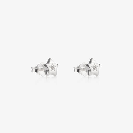 Little Star-Girls Sterling Silver Diamond Star Earrings | Childrensalon