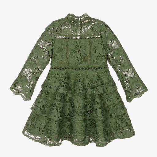 Marlo Kids-Girls Green Guipure Lace Floral Dress | Childrensalon