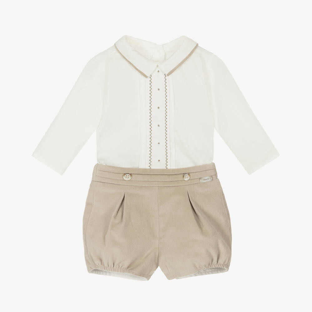 Mayoral Newborn - Baby Boys Beige Cotton Shorts Set | Childrensalon