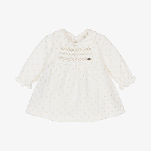 Mayoral Newborn-Baby Girls Ivory Velvet Polka Dot Dress | Childrensalon