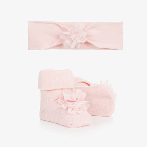 Mayoral Newborn-Baby Girls Pink Headband & Booties Set | Childrensalon