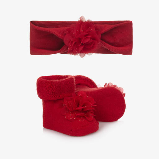 Mayoral Newborn-Baby Girls Red Headband & Booties Set | Childrensalon