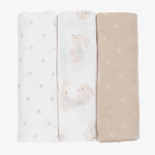 Mayoral-Beige Cotton Baby Muslins (3 Pack) | Childrensalon