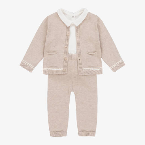 Mayoral Newborn-Beige Cotton & Wool Knit Baby Trouser Set | Childrensalon