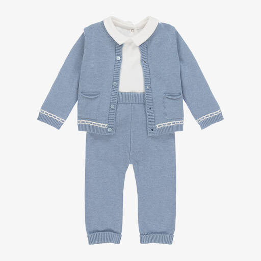 Mayoral Newborn-Blue Cotton & Wool Knit Baby Trouser Set | Childrensalon