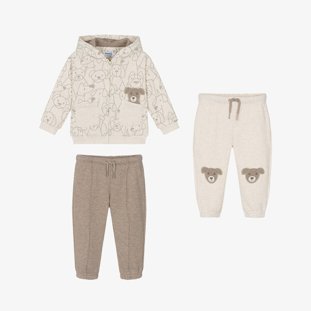 Mayoral - Boys Beige Cotton Dog Print Tracksuit Set | Childrensalon