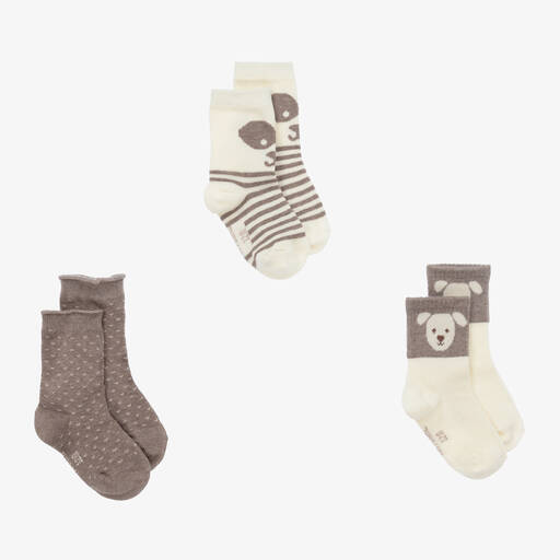 Mayoral-Boys Beige Cotton Puppy Socks (3 Pack) | Childrensalon