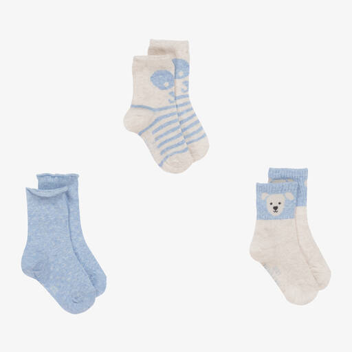 Mayoral-Boys Blue Cotton Bear Socks (3 Pack) | Childrensalon