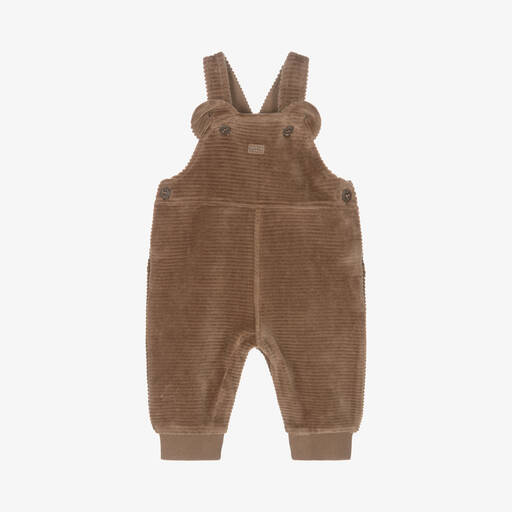 Mayoral Newborn-Brown Ribbed Velour Dungarees | Childrensalon