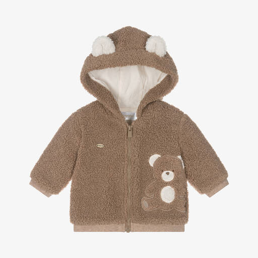 Mayoral Newborn-Brown Teddy Fleece Zip-Up Baby Top | Childrensalon