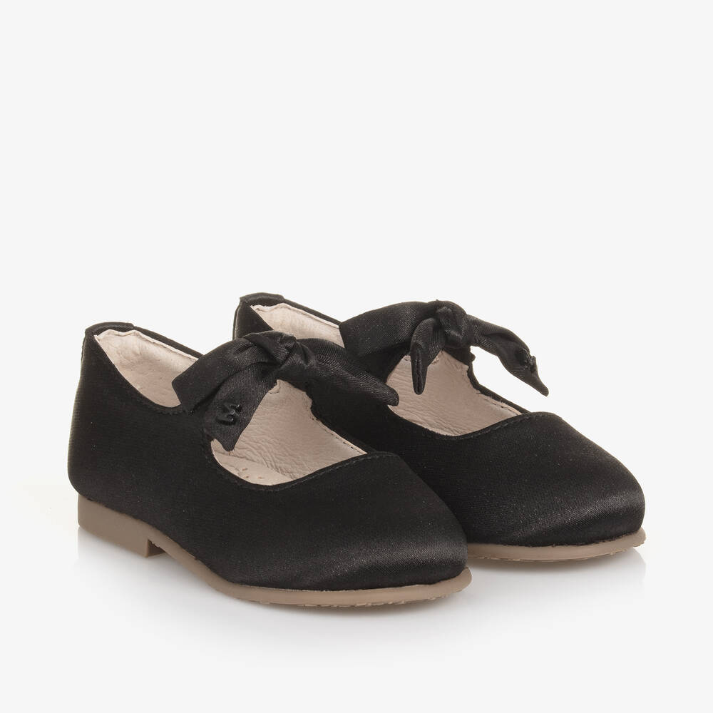 Mayoral - Girls Black Satin Bow Shoes | Childrensalon