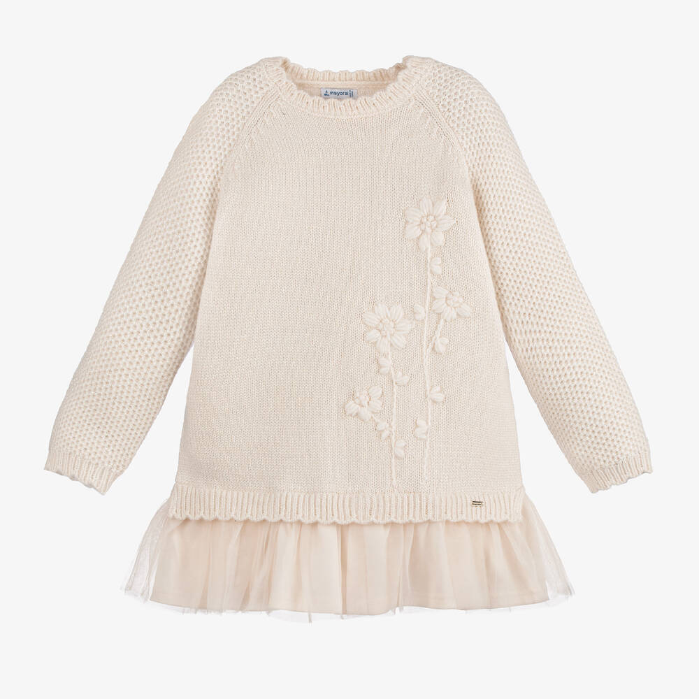 Mayoral - Girls Ivory Knitted Dress | Childrensalon