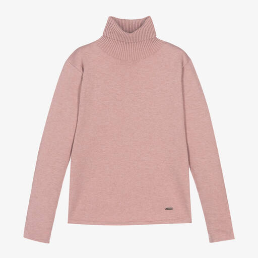 Mayoral-Girls Pink Cotton Knit Roll Neck Sweater | Childrensalon