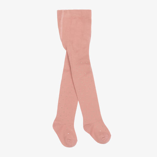 Mayoral-Girls Pink & Gold Spot Cotton Tights | Childrensalon