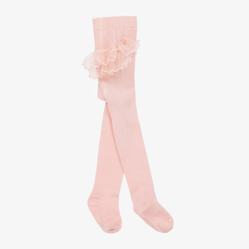 Mayoral Newborn-Girls Pink Lace Frill Tights | Childrensalon