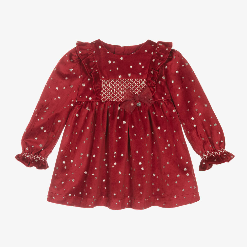 Mayoral - Girls Red Velour Star Dress | Childrensalon