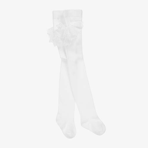 Mayoral Newborn-Girls White Lace Frill Tights | Childrensalon