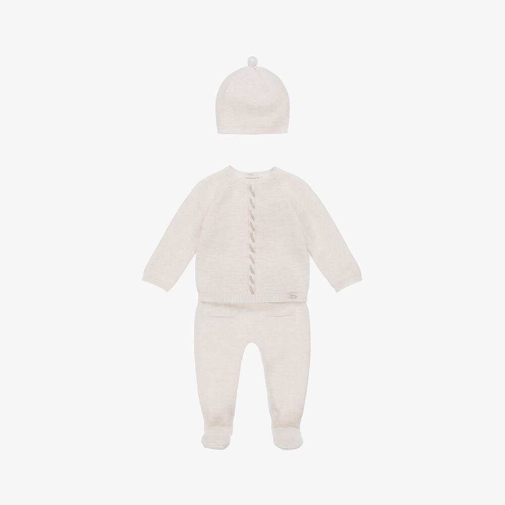 Mayoral Newborn - Ivory Cotton Knit Babysuit Set | Childrensalon