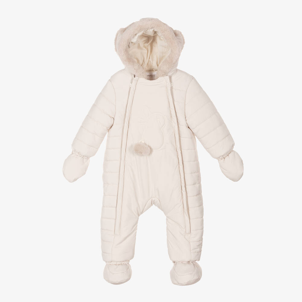 Mayoral Newborn - Ivory Padded Bunny Snowsuit | Childrensalon